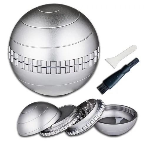 Coumo Kräutermühle Grinder Crusher Set Gewürzmühle XL, Gyro Kugel, ⌀ 6 cm, Metall, Gyro Spinning Funktion