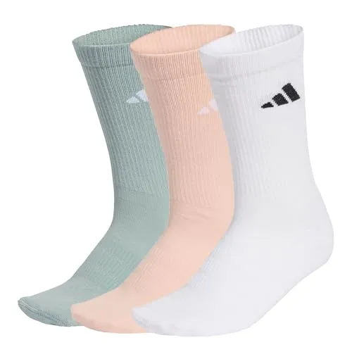 adidas Unisex CUSHIONED SPORTSWEAR CREW SOCKS 3 PAIR PACK, blush pink/white/Wonder Sage, 34-36