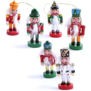 BRUBAKER Weihnachtsbaumschmuck 406003, 6,4 cm, Nussknacker-Anhänger aus Holz, 6 Stück