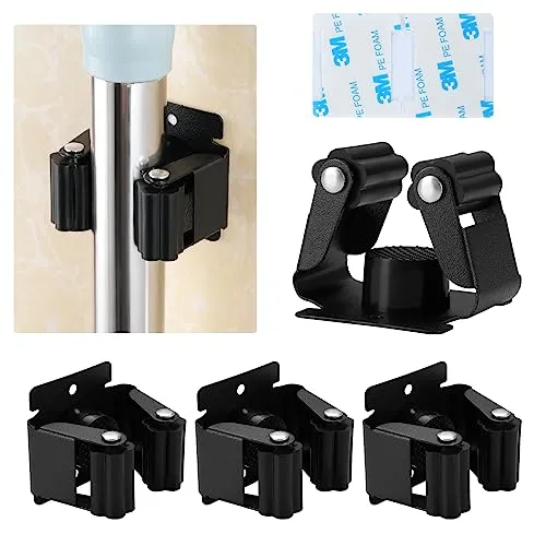 Kronwahl 4 STÜCK Besenhalterung Wand, Edelstahl, hochwertiger selbstklebender Besenhalter, Mopphalter, Gerätehalter, optimales Ordnungssystem für Abstellraum, Küche, Bad, Garten, Garage & Werkstatt