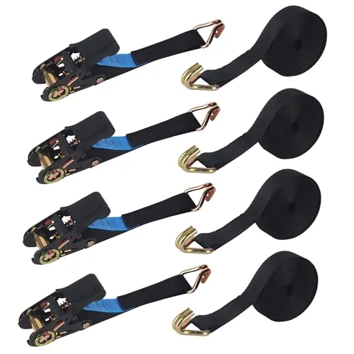 Spanngurte mit Ratsche, ratschengurte, spanngurte Set, zurrgurt Geeignet zum Sichern von Ladungen auf Autos, Anhängern und Fahrrädern, 6m × 25 mm, Schwarz (4pcs-6m × 25 mm)