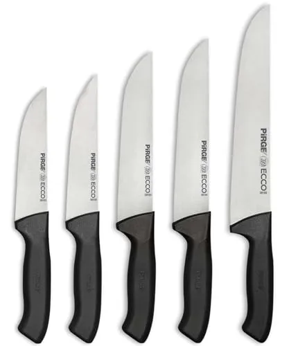Pirge Ecco Metzgermesser Set 5 TLG Schlachtermesser - Fleischermesser - Stechmesser - Exzellenter Schärfe Metzgermesser - Edelstahl Profi Küchenmesser - Ergonomisches Kunststoff Griffdesign