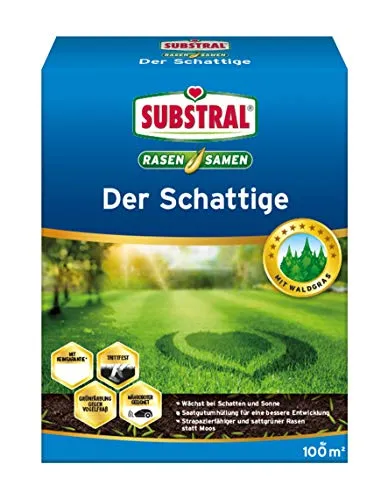 Substral Rasensamen Der Schattige - Premium Schattenrasen, 2 kg für 100 m² - Premium Gräsersamen für schattige Stellen, mit schneller Keimung und Nährstoffbeschichtung für dichten, strapazierfähigen Rasen - ideal gegen Moos und Unkraut.