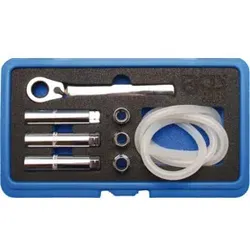 BGS 66512 Bremsen-Entlüfterschlüssel-Satz 8-tlg. - Multifunktionswerkzeug-Zubehör, ideal zum Entlüften von Bremsanlagen ohne Rad-Demontage, inklusive 6 Spezial-Steckschlüsseleinsätze und Entlüftungsschlauch für effizientes Arbeiten.