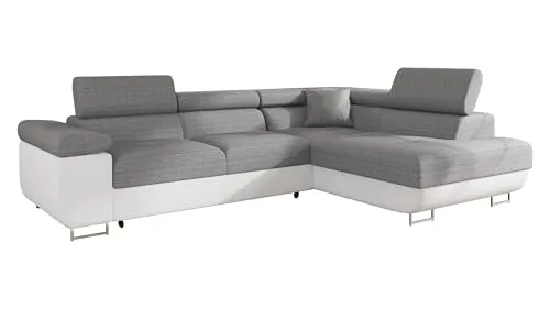 Mirjan24 Ecksofa Torezio mit Bettkasten – Vielseitige L-Form Couch für Ihr Wohnzimmer - Sofas & Couches mit Schlaffunktion und Bettkasten, bietet eine großzügige Schlaffläche von 198 x 125 cm und ein freistehendes Design für flexible Raumgestaltung.