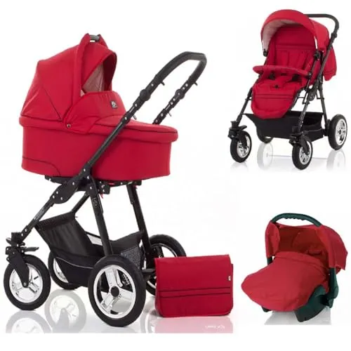 Kinderwagen-Set Leo 4 in 1 inkl. Sportsitz und Autositz in rot von Wiejar