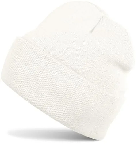 styleBREAKER Unisex Beanie Mütze einfarbig | Klassische Feinstrick Winter Strickmütze mit breitem Umschlag | Elastische Beanie in vielen Farben für Damen und Herren, Farbe:Weiß (Creme-Weiß)