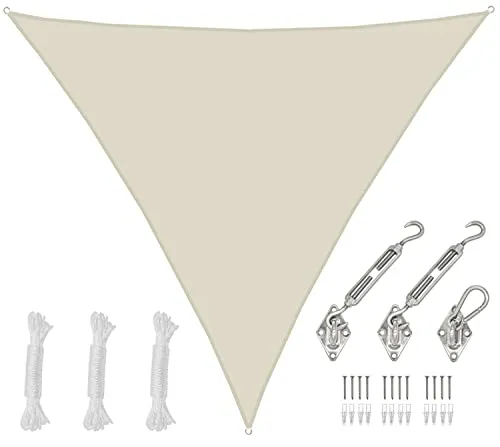AMANKA 98% UV-Schutz Sonnensegel Dreieckig - Sonnenschutz für Terrasse, Balkon und Garten mit 98% UV-Schutz und 90% Beschattung. Wasserabweisend und stabil, ideal für jede Outdoor-Anwendung. Inkl. Befestigungsset für einfache Montage.