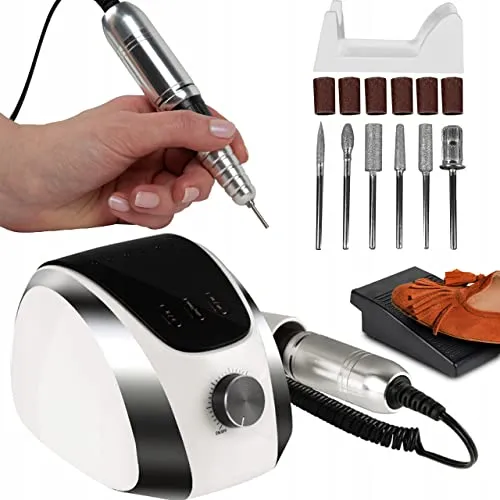 Maltec Profi Nagelfräser 68W - Elektrische Nagelfeile Set mit Fußpedal - Elektrische Nagelfräser für präzise Maniküre und Pediküre, inklusive 36 Diamantfräsern und komfortablem Fußpedal für einfache Bedienung.