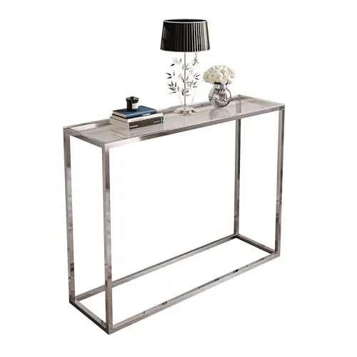 Lookway Konsolentisch MODERN Glass Chrom - Eleganter Beistelltisch aus gehärtetem Glas und verchromtem Stahl, ideal für Flur und Wohnzimmer. Erhältlich in 80 oder 100 cm Breite, bietet stilvollen Platz für Schlüssel und Dekoration.
