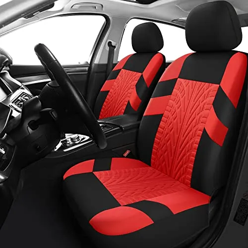 VarCozy Autositzbezüge, Vordersitzbezüge, universal, Stoff, atmungsaktiv und waschbar, Sitzbezüge für SUV, Limousine, Van, Auto-Innenbezüge, Airbag-kompatibel, Schwarz und Rot