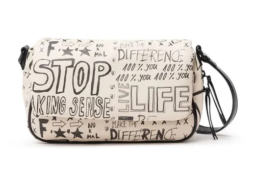 Desigual Umhängetasche Bols - Stilvoll und Praktisch - Umhängetasche in Crudo (Beige/Schwarz) mit verstellbarem Schulterriemen, zwei Zipperfächern und veränderbarer Breite für optimale Übersicht und Flexibilität.