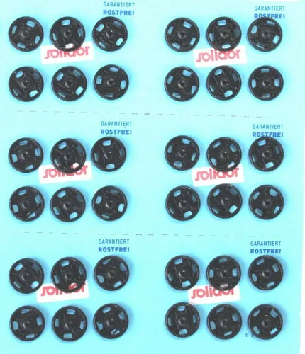 Qualitäts Annäh Druckknöpfe 6mm rostfrei schwarz Passloch & gebördelter Rand 36