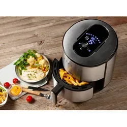 DOMO DO530FR Heißluft-Fritteuse - 4 L Edelstahl - 1500 W - Heißluftfritteuse mit 4 L Fassungsvermögen, 80% weniger Fett und 8 Automatikprogrammen für gesunde Snacks und Gerichte. Schnelles, energiesparendes Frittieren mit LCD-Anzeige und cool touch-Gehäuse.