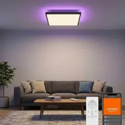 Ledvance LED Panel Smart+ WiFi Planon Plus 45 x 45 cm - RGB-Backlight Schwarz - Lampen: Dimmbares Smart Panel mit Haupt- und Hintergrundbeleuchtung, steuerbar über App oder Sprachassistenten, ideal für Küche und Wohnräume.