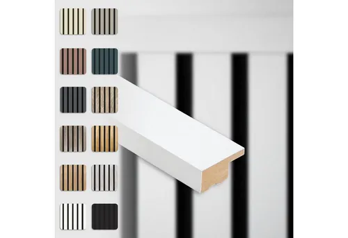 Hexim Wanddekoobjekt APAH11 (Abschlussleiste 137,5x2,7cm passend für unsere Akustikpaneele - flexible Lamellenwand Holz MDF Wandpanelee Lamellenverkleidung Wandverkleidung (1 Abschlussleiste White - APAH11)