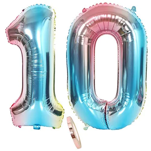 Luftballons Zahl 10, Nummer 10 Luftballon Regenbogen Mädchen Junge Jungs,32