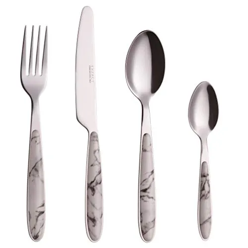 EXZACT 24-teiliges Besteckset – Edelstahl rostfrei mit farbigen Griffen – Besteckset für 6 Personen: 6 Gabeln, 6 Messer, 6 Esslöffel, 6 Teelöffel – Design Marmor