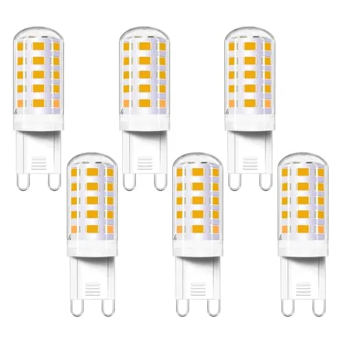 Akynite G9 LED 4W Warmweiß 2700K, 400LM, AC 230V, G9 33W 40W Halogenlampe ersetzt, Stiftsockellampe LED für Spiegelleuchte Kristallleuchter Tischlampe, Nicht Dimmbar, 6er-Set