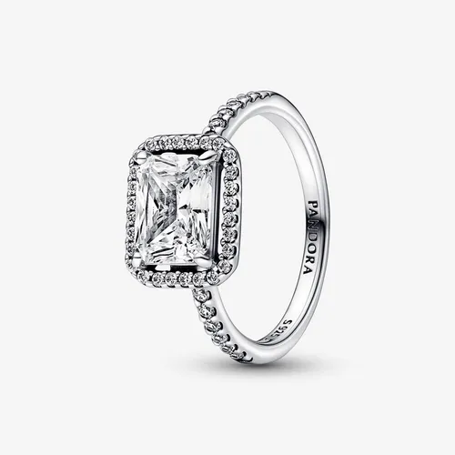 PANDORA Timeless Rechteckiger Funkelnder Strahlenkranz Ring - Eleganter Damenring aus Sterling-Silber, verziert mit funkelnden Cubic Zirkonia und einem auffälligen rechteckigen Stein - ideal als Statement-Cocktailring oder in Kombination mit anderen Ringen.