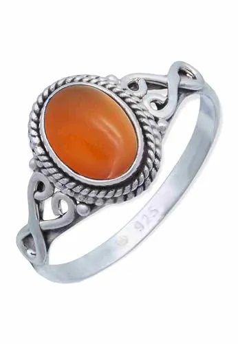 mantraroma Ring Silber Damen Karneol Edelstein orange ausgefallen verspielt