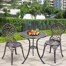 tlg Antik Aluminiumguss Bistroset Balkonset Sitzgruppe Gartentisch mit 2 Stühle Schwarz - Schwarz 3