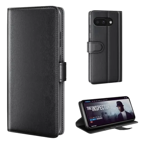 phase9 Echtleder Handyhülle für Google Pixel 9a Lederhülle Klapphülle Fliphülle Leder Case Cover Hülle Schutzhülle Kartenfächer Standfunktion Schwarz