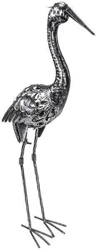 Gartenfiguren aus Metall für den Garten, moderne Deko-Figuren, handbemalt mit Rostschutz-Lackierung, für außen, witterungsbeständig (Reiher – ca. 62 cm hoch)