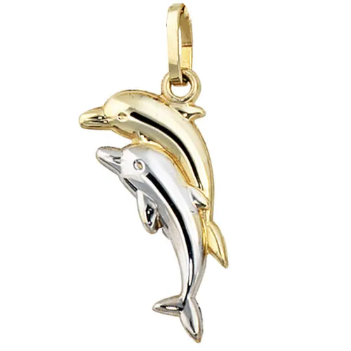Anhänger Delfine Delfin, 333 Gold Gelbgold, rhodiniert bicolor, Damen