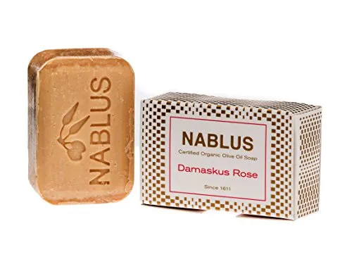 Nablus Soap Natürliche Olivenölseife Damaskus Rose, mit 80% extra nativem Olivenöl, palmölfrei, 100g