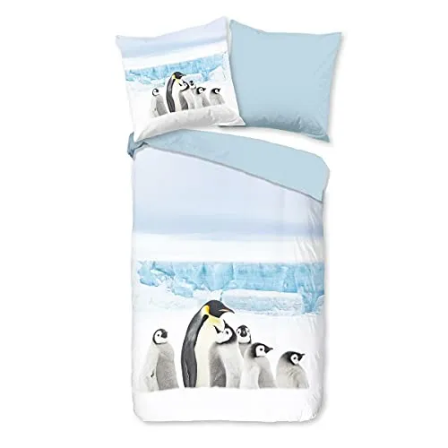 Traumschlaf Flanell Bettwäsche Pinguin weiß 135x200 cm - Bettwäsche-Set aus flauschigem Flanell mit süßem Pinguin-Motiv – perfekt für warme und kuschelige Nächte im Winter.