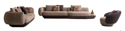 Braun-Beige Sofagarnitur – Stilvoller 4-Sitzer mit Edlem Sitzsessel - Elegantes Sofa Set für Ihr Wohnzimmer. Mit bequemen Kissen und modernem Design bietet es Platz für bis zu 5 Personen und überzeugt durch seine hochwertige Verarbeitung.