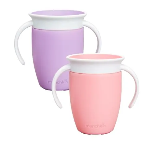 Munchkin Miracle 360°-Trinkbecher für Babys und Kleinkinder, 2er-Set, BPA-frei, mit Griffen, auslaufsicher & spülmaschinenfest, für Kinder ab 6 Monaten - 207 ml, rosa/lila