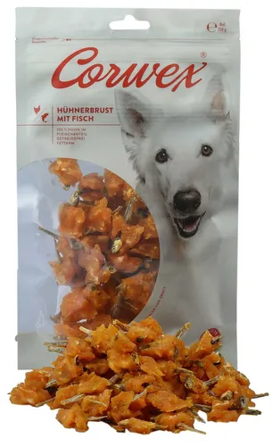 Corwex Hühnerbrust mit Fisch 250g – Getreidefreier Hundesnack, fettarm