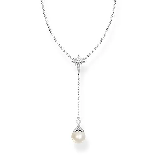 Thomas Sabo Damen Kette Perle mit Stern Silber 925 - Elegante Damenkette aus 925er Sterlingsilber mit einzigartigem Stern-Design, perfekt kombinierbar mit anderen Thomas Sabo Schmuckstücken. Ideal als individuelles Geschenk für jeden Anlass.
