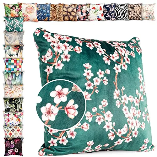 ANRO Kissenbezug Kissenhülle Kissen Deko-Kissen Sofa Kissen Couch Kissen Sakura Petrol 40x40cm ohne Füllung