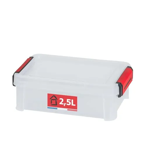 SUNDIS Clip'N Store, Aufbewahrungsbox mit deckel, 2,5 L, mit clips, transparentem Kunststoff, verstärkt, stapelbar, für Lebensmittelkontakt geeignet, Durchsichtig