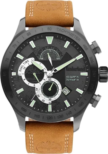 Timberland Nickerson Herren Armbanduhr 49 mm - Armbanduhren für Herren mit braunem Lederarmband und 5 Bar Wasserdichtigkeit, ideal für den täglichen Gebrauch. Multifunktionale Quarzuhr mit Datumsanzeige und 2. Zeitzone.
