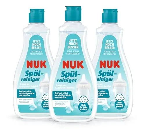 NUK-Babyflaschenreiniger | 500 ml | Ideal zur Reinigung von Babyflaschen, Saugern und Zubehör | Duftstofffreier Reiniger | pH-neutral | 100 % wiederverwertbare Flasche | 3 Stück
