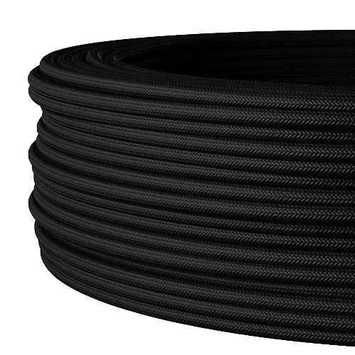 Textilkabel für Lampe mit Lichtsteuerung, Rundkabel (H05VV-F), 5-adrig (5×0,75mm²), Schwarz - Meterware