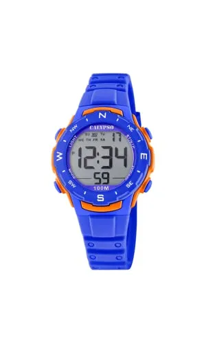 Calypso K5801/3 Chrono Uhr - Digitale Kinderuhr in Blau - Damenuhren mit vielen Digitalfunktionen wie Alarm, Stoppuhr und wasserdicht bis 10 ATM. Ideal für aktive Kinder, die eine robuste und vielseitige Uhr suchen.