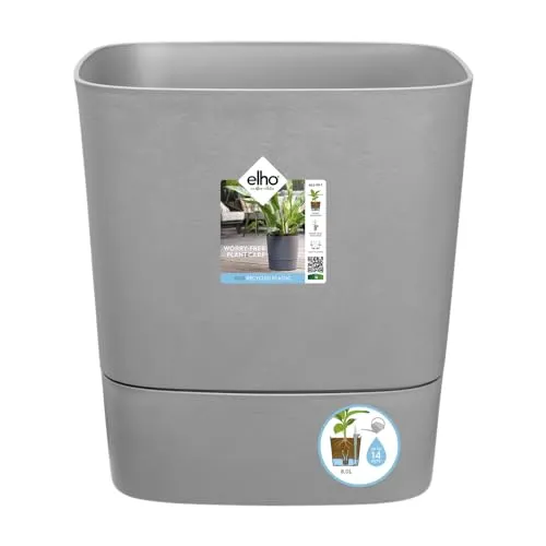 elho Greensense Aqua Care Quadrat 38 - Blumentopf mit integriertem Bewässerungssystem - Garten-Zubehör mit automatischer Bewässerung. Hergestellt aus 100% recyceltem Plastik und ideal für Töpfe mit Ø 14-50 cm. Transparente Wasserstandsanzeige für sorgenfreies Gießen.