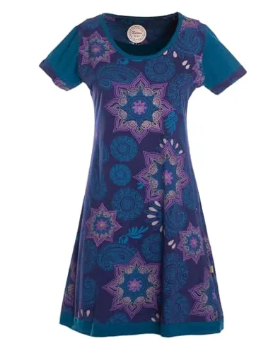 Vishes - Alternative Bekleidung Mini Kurzarm Baumwolle Sommerkleid Mandalas Hippie dunkelblau 42