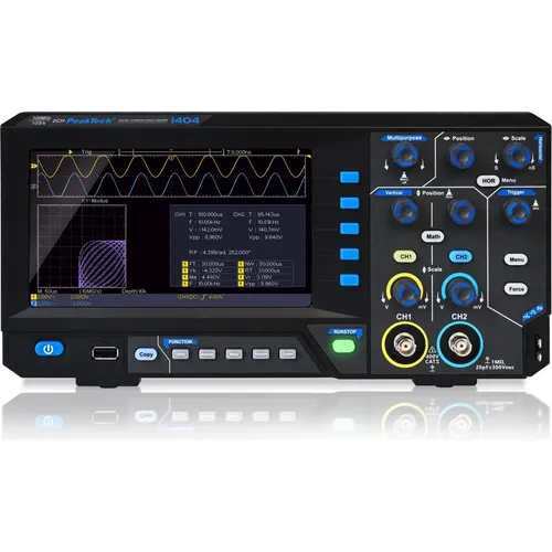 PeakTech 1404 2-Kanal Oszilloskop - 100 MHz Bandbreite, ideal für Ausbildung und Hobby mit umfassenden Funktionen und benutzerfreundlicher Autoset-Funktion