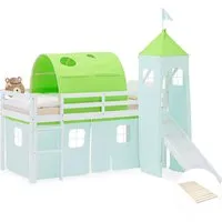 Homestyle4u Hochbett mit Rutsche, Grün & Weiß, 90x200 cm - Kinderzimmermöbel mit integriertem Spielturm und Rutsche für unvergesslichen Spielspaß. Hergestellt aus stabilem Kiefernholz bietet es Sicherheit und Freude, ideal für kleine Abenteurer.