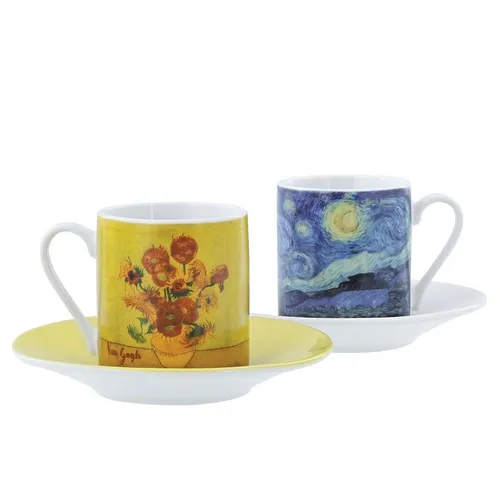 Set mit zwei Enesco (Van Gogh) Kaffeetassen und Untertassen