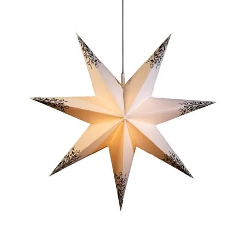 LED Riesen Dekostern Weihnachtsstern Stern mit 7 Zacken wetterfest, weiß-schwarz ornament Ø 60cm, Innen und Außen für Weihnachten, Hochzeiten, Party, Dekoration, Geschenkidee, E14 Fassung 230V 50Hz