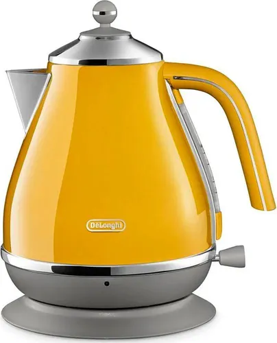 DeLonghi Icona Capitals KBOC 2001.Y - Elektrischer Wasserkocher, stilvolles Retro-Design in New-York-Yellow und 1,7 Liter Fassungsvermögen