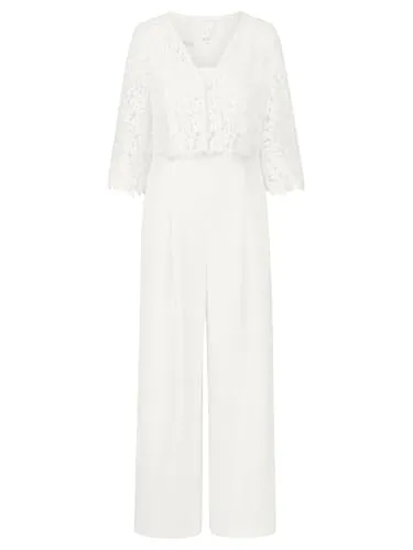 APART Hochzeitsoverall mit Spitzenjäckchen, Creme, Größe 42 in beige von APART Fashion