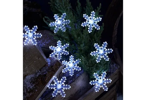 Lights4fun LED-Lichterkette 20er LED Lichterkette außen Schneeflocken weiß